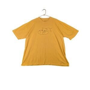 Baby Young Miko Mustard Yellow Graphic T-Shirt Mens XL Kitty Record Line Art USA